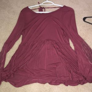 Pink peplum lace sleeve top